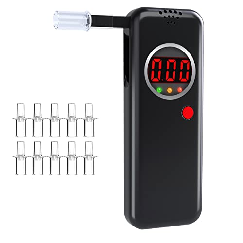 Breathalyzer,High-Accuracy Professional Alcohol Tester with 10 Mouthpieces,LCD Digital Display Alcohol Tester for Personal & Professional Use?Black?