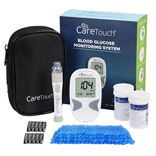 Care Touch Blood Continuous Glucose Monitor Kit – Diabetes Testing Kit with 1 Glucometer, 100 Test Strips, 1 Lancing Device, 100 Lancets & Travel Case – Blood Glucose Meter, Blood Sugar Test Kit