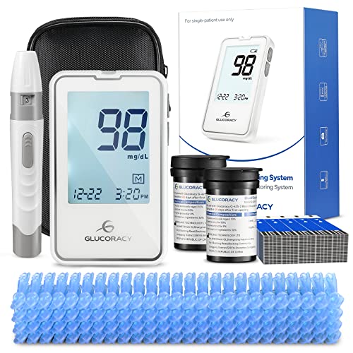 Glucoracy G-425-2 Blood Glucose Monitor Kit, Blood Sugar Test Kit with 1 Lancing Device 100 Test Strips 100 Lancets, 1 Glucometer, Portable Diabetes Testing Kit for Home, White