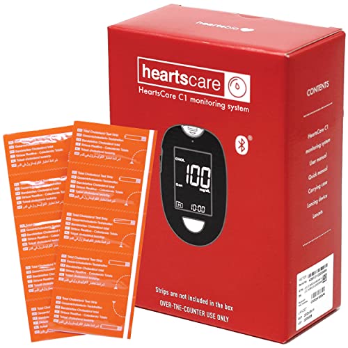 HeartsCare C1 Total Cholesterol Test Kit at Home – 30 Total Cholesterol Strips and C1 Cholesterol Meter Monitoring System