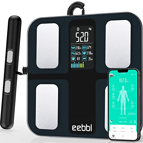 EEBBL Weight Scale for Body Fat with Handle, 20 Precise Body Biological Analyzer, Digital Bathroom Weighing Bluetooth Scale, Body Composition Monitor Health Analyzer 400 lbs – Black?with Baby/Pet Mode