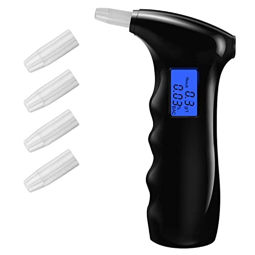 Portable Alcohol Tester, Professional Breathalyzer Digital Dark Blue LCD Display Auto Power Off Sound Alarm with 5 Mouthpieces for Drivers or Home Use