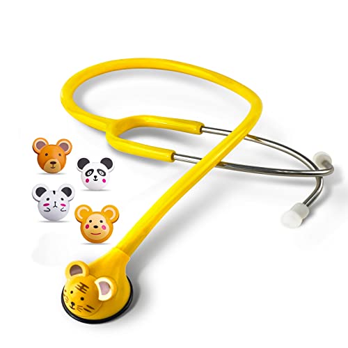 SCIAN HS-30Q Kid-Friendly Stethoscope for Childrens with Multiple Colors, Cartoon Animals Design Stethoscope for Clinician, Nurse, Home Use(Yellow)